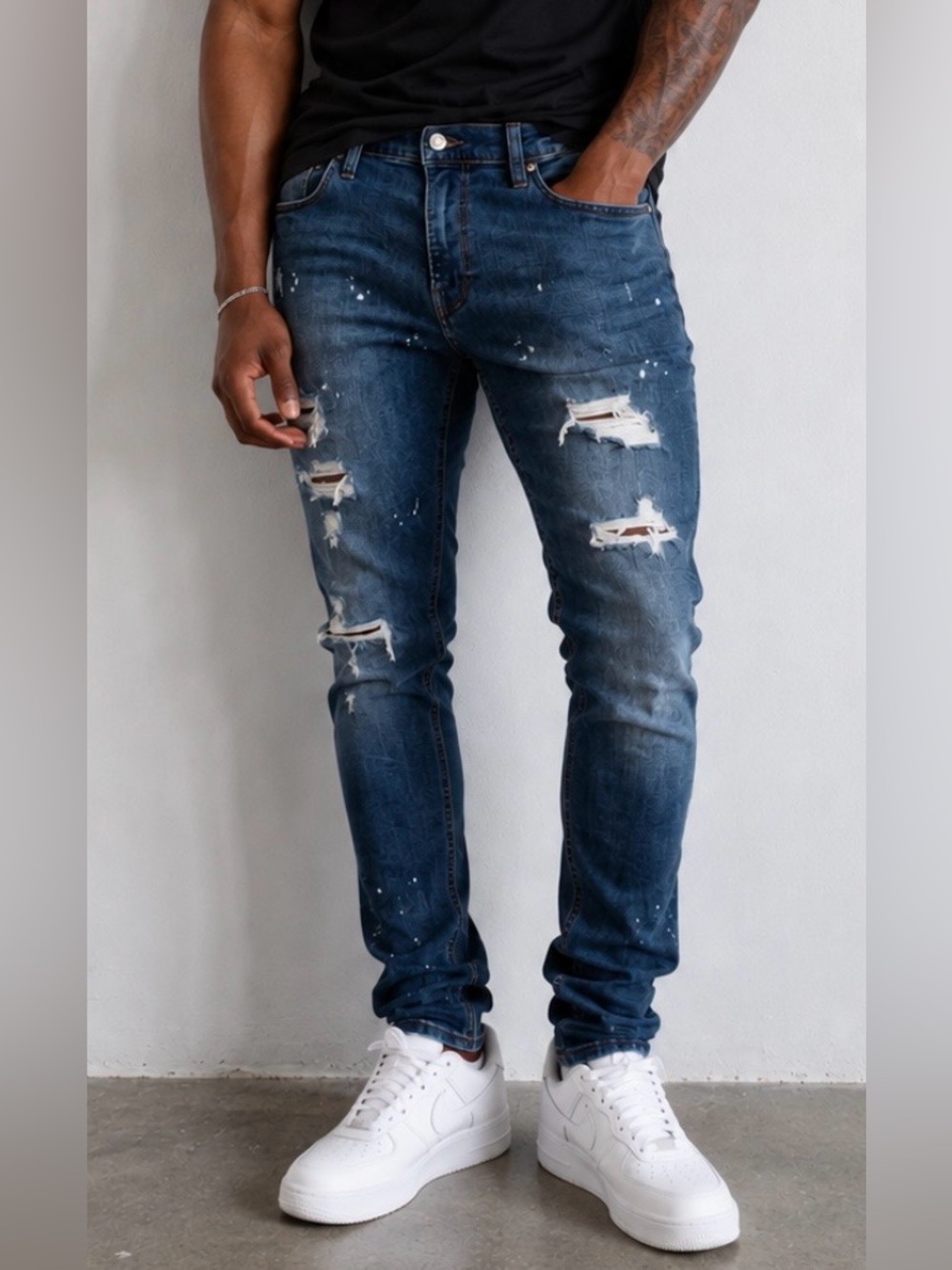 Hollister Men’s Skinny Advanced Stretch Distressed Dark Wash Jeans